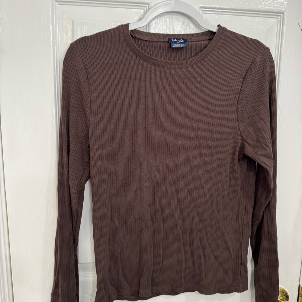 Splendid Ribbed Long Sleeve Top in Chocolate Brown
